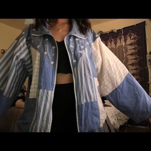 VINTAGE BLUE AND WHITE SILK WINDBREAKER